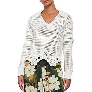 Rails Louise Pointelle Knit Cotton Crop Pullover Sweater Women's Size L Ivory